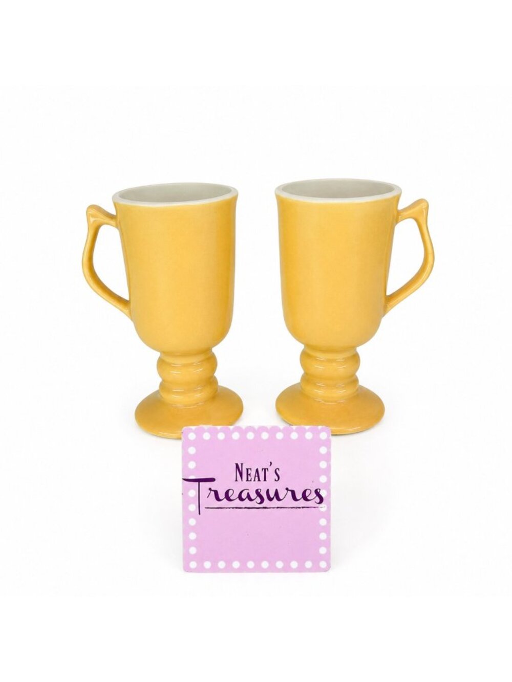 Vintage HALL #1273 Golden Yellow Irish Coffee Footed Pedestal USA  Mugs Set of 2